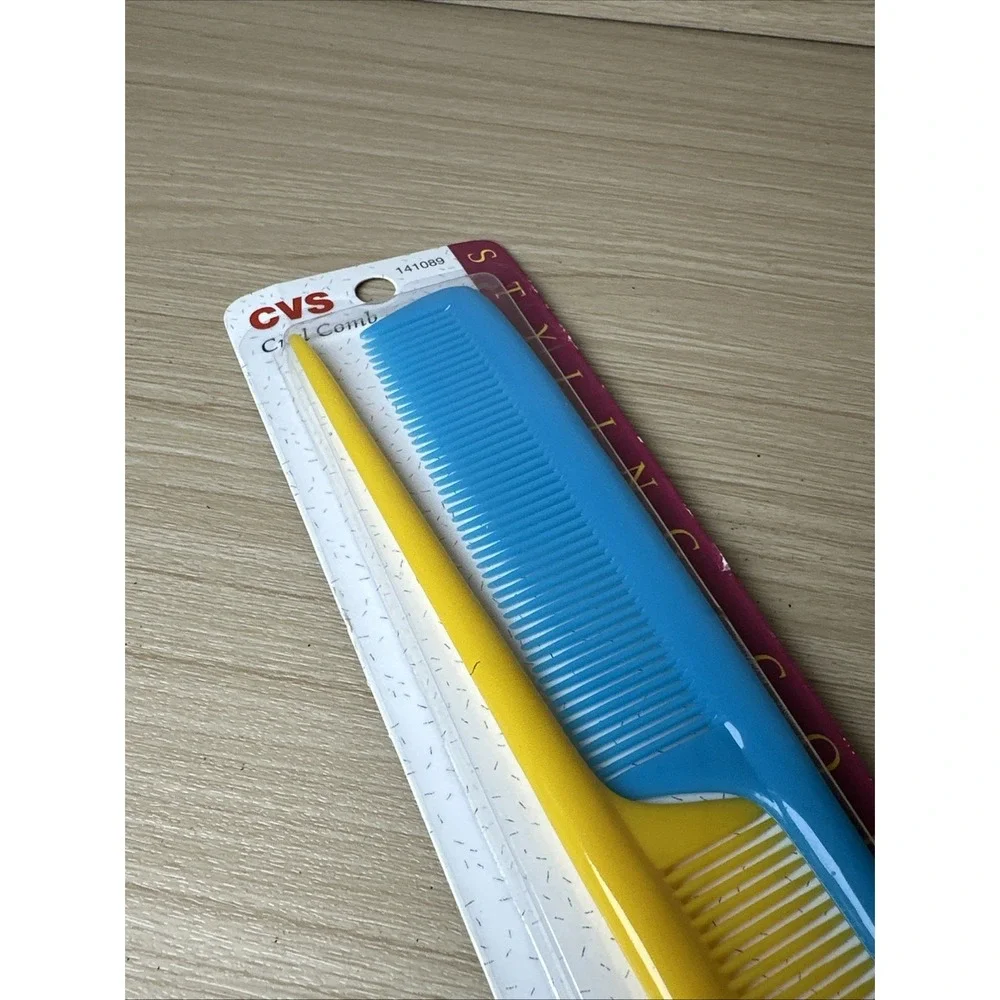 Vintage Curl Comb Set Blue Yellow Plastic CVS 141089 NOS
